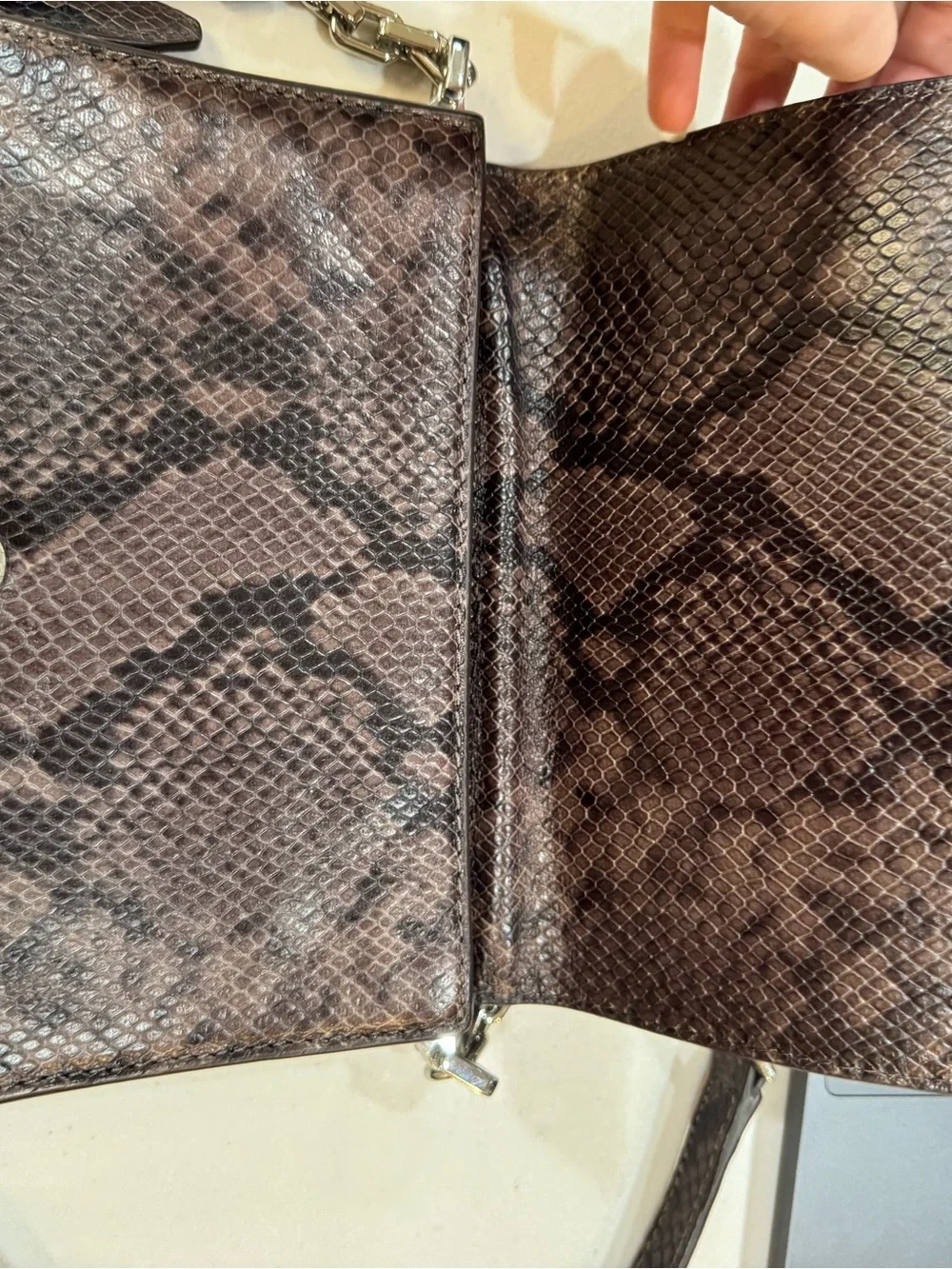 Michael Kors Dark Brown Snake-Embossed Crossbody with Chain